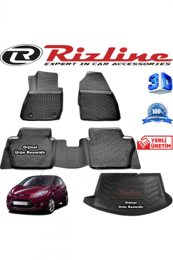 Rizline Ford Fiesta 3d Paspas + 3d Bagaj Havuzu Hb 2009-2018 Arası Siyah Set 8683549925314 ürün görseli 1