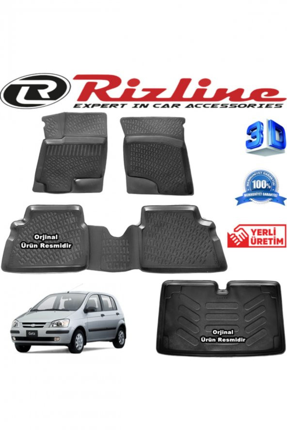 Rizline Hyundai Getz 3d Paspas + 3d Bagaj Havuzu 2002-2011 Arası Siyah Set 8683549925325 ürün görseli 1