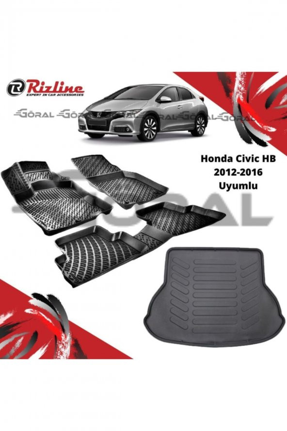 Rizline Honda Civic Hb 2012-2016 Uyumlu Paspas Ve Bagaj Havuzu Set ürün görseli 1