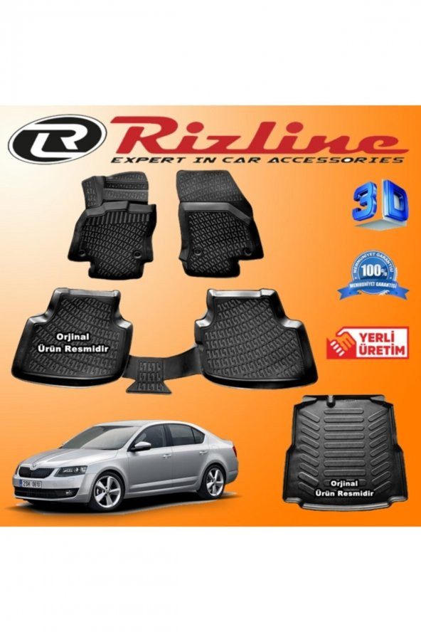 Rizline Skoda Octavia 3d Paspas + 3d Bagaj Havuzu 2013-2020 Arası Siyah Set 8683549923594 ürün görseli 1