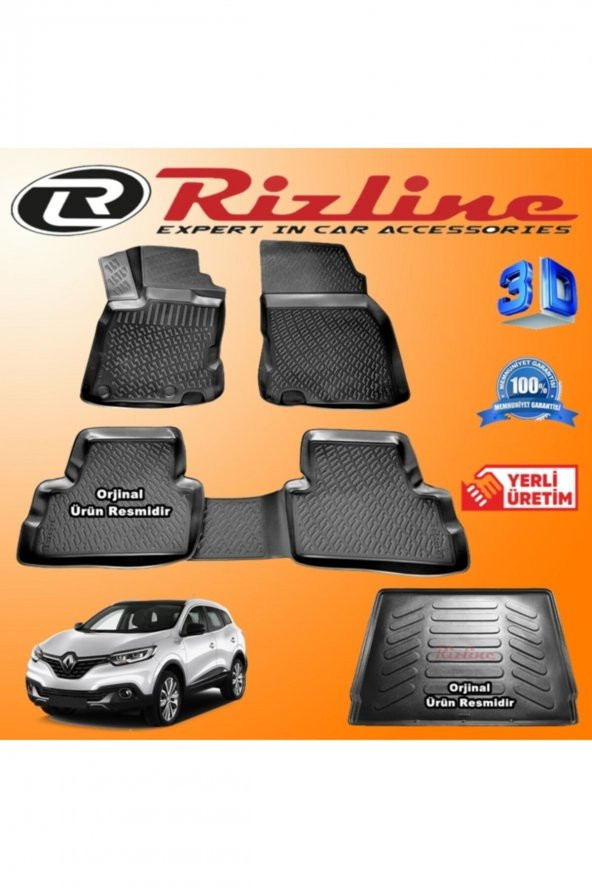 Rizline Renault Kadjar 3d Paspas + 3d Bagaj Havuzu 2015-2020 Arası Siyah Set 8683549923567 ürün görseli 1