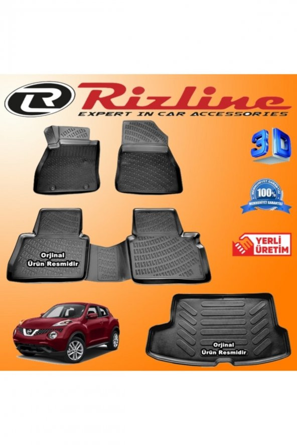 Rizline Nissan Juke 3d Paspas + 3d (üst Kısım) Bagaj Havuzu 2014 - 2020 Arası Siyah Set ürün görseli 1
