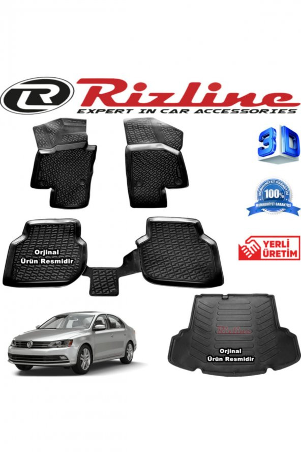 Rizline Vw Jetta 3d Paspas + 3d Cepli Bagaj Havuzu 2015-2020 Arası Siyah Set ürün görseli 1