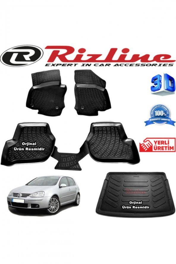 Rizline Vw Golf 5 3d Paspas + 3d Bagaj Havuzu Hb 2004-2009 Arası Siyah Set 8683549925327 ürün görseli 1