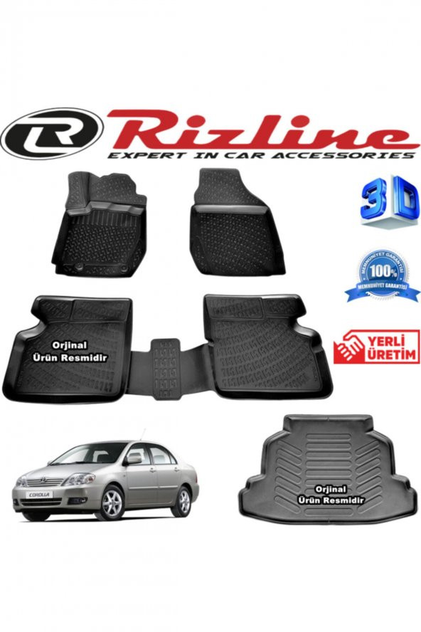 Rizline Toyota Corolla 3d Paspas + 3d Bagaj Havuzu Sedan 2001-2006 Arası Siyah Set 8683549925281 ürün görseli 1