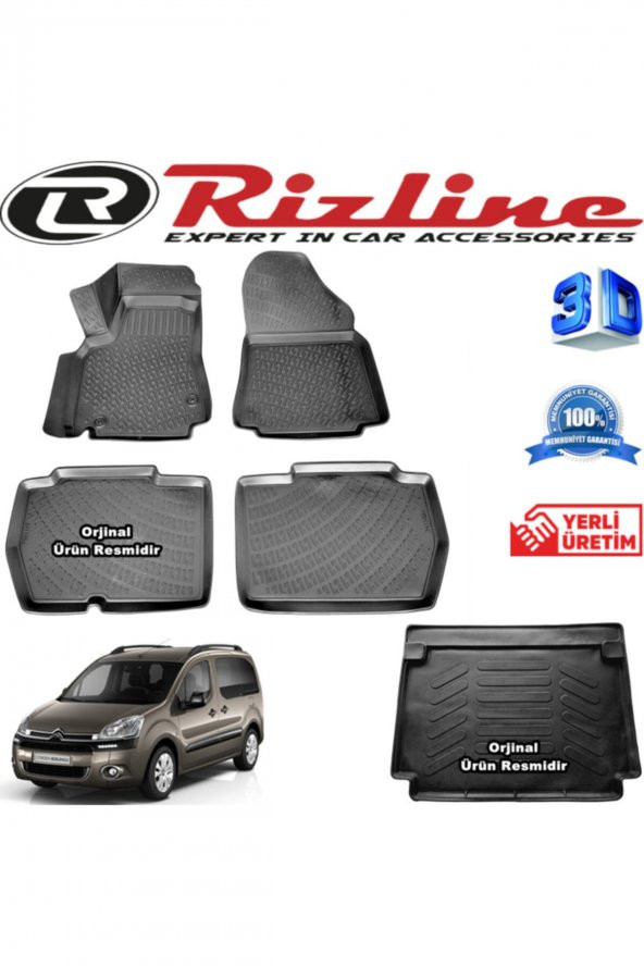 Rizline Citroen Berlingo 90 Lık 3d Paspas + 3d Bagaj Havuzu 2008-2020 Arası Siyah Set ürün görseli 1