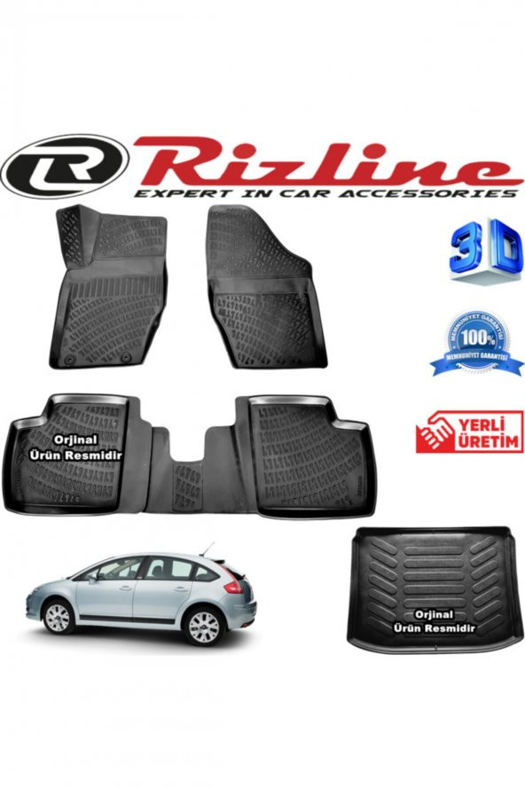 Rizline Citroen C4 3d Paspas + 3d Bagaj Havuzu Hb 2004-2010 Arası Siyah Set ürün görseli 1