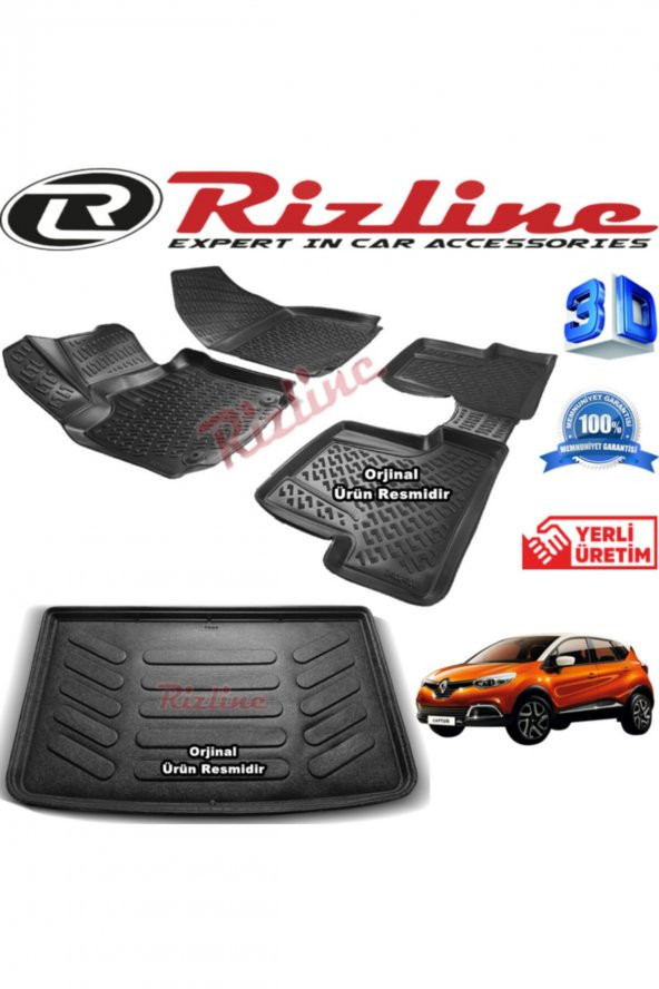 Rizline Renault Captur 3d Paspas + 3d Bagaj Havuzu 2013 - 2018 Arası Siyah Set 8683549925264 ürün görseli 1