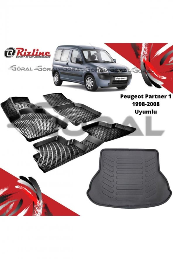 Rizline Peugeot Partner 1 1998-2008 Uyumlu Paspas Ve Bagaj Havuzu Set ürün görseli 1