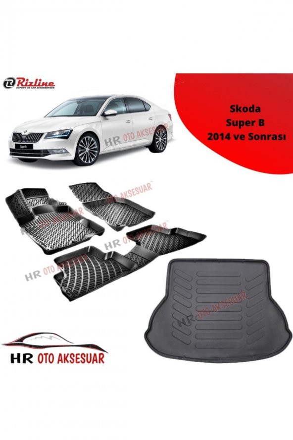 Rizline Hroto Skoda Super B 2014 Sonrası 3d Havuzlu Paspas + Bagaj Havuzu ürün görseli 1