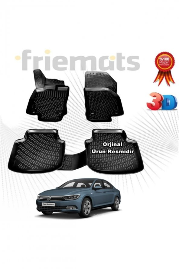 Friemats Vw Passat B8 Sd 3d Havuzlu Paspas 2015-2020 Arası Siyah 4 Parça ürün görseli 1