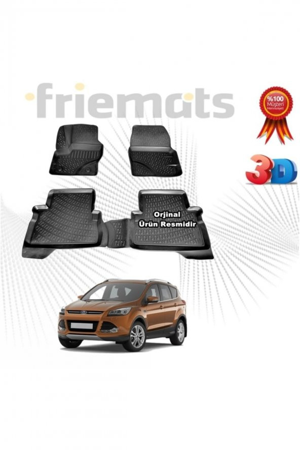 Friemats Ford Kuga 3d Havuzlu Paspas 2013-2018 Arası Siyah 4 Parça ürün görseli 1