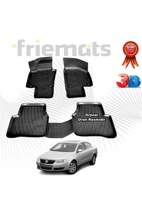 Friemats Vw Passat 3c B6 Sd 3d Havuzlu Paspas 2005-2011 Arası Siyah 4 Parça ürün görseli 1