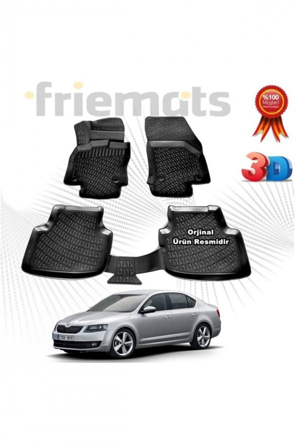 Friemats Skoda Octavia 3d Havuzlu Paspas 2013-2020 Arası Siyah 4 Parça ürün görseli 1