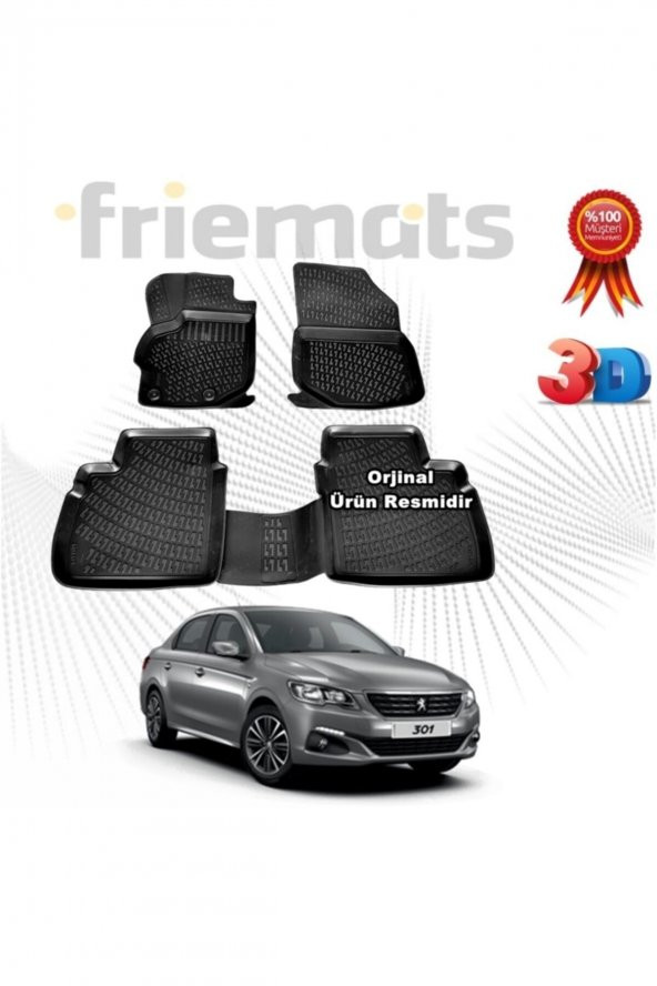 Friemats Peugeot 301 3d Havuzlu Paspas Sedan 2012 - 2020 Arası Siyah 4 Parça Marka ürün görseli 1