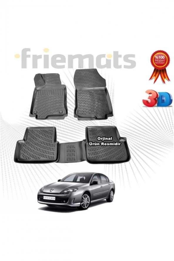 Friemats Renault Laguna 3 3d Havuzlu Paspas 2008-2015 Arası Siyah 4 Parça ürün görseli 1