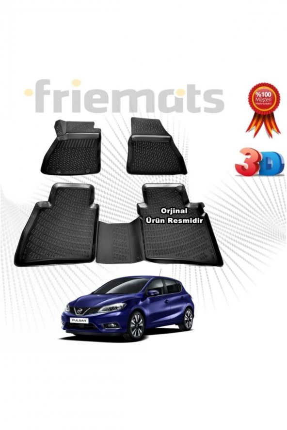 Friemats Nissan Pulsar 3d Havuzlu Paspas 2015-2020 Arası Siyah 4 Parça ürün görseli 1