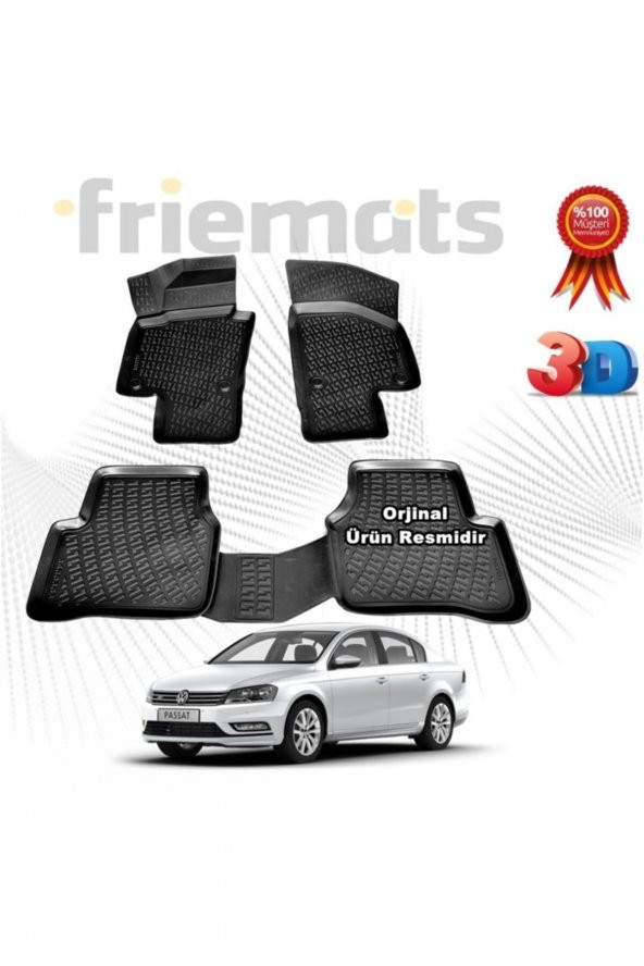Friemats Vw Passat B7 Sd 3d Havuzlu Paspas 2011-2015 Arası Siyah 4 Parça ürün görseli 1
