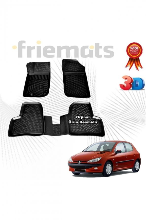 Friemats Peugeot 206 3d Havuzlu Paspas Hb 1998 - 2012 Arası Siyah 4 Parça Marka ürün görseli 1