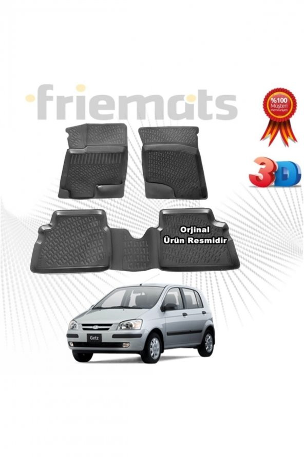 Friemats Hyundai Getz Hb 3d Havuzlu Paspas 2002-2011 Arası Siyah 4 Parça ürün görseli 1
