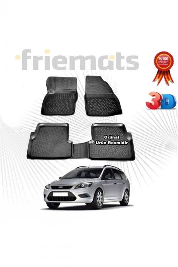 Friemats Ford Focus 2 Stw 3d Havuzlu Paspas 2005-2011 Arası Siyah 4 Parça ürün görseli 1