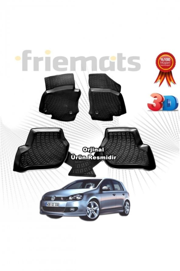 Friemats Vw Golf 6 3d Havuzlu Paspas 2010-2013 Arası Siyah 4 Parça ürün görseli 1