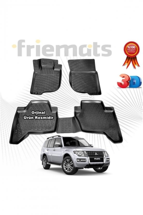 Friemats Mitsubishi Pajero 3d Havuzlu Paspas 2006-2015 Arası Siyah 4 Parça ürün görseli 1