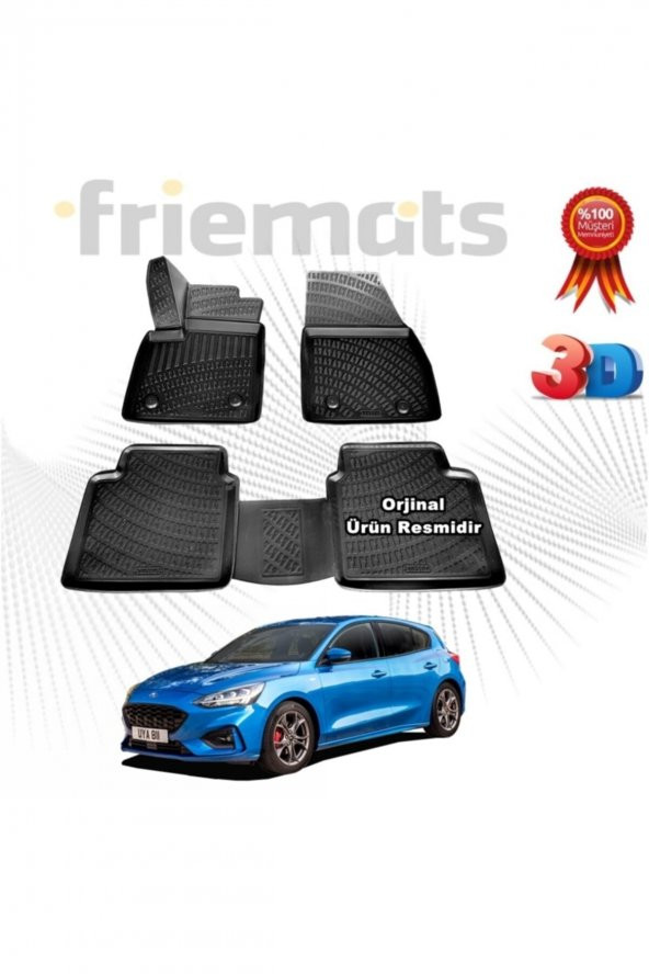 Friemats Ford Focus 5 Hb 3d Havuzlu Paspas 2018 Sonrası Siyah 4 Parça ürün görseli 1