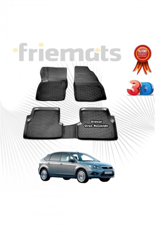 Friemats Ford Focus 2 Hb 3d Havuzlu Paspas 2005-2011 Arası Siyah 4 Parça ürün görseli 1