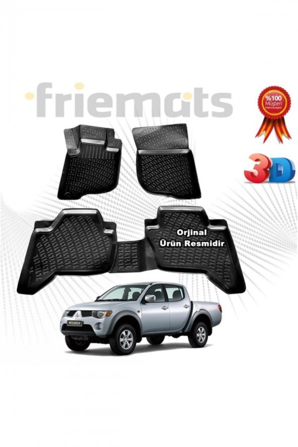 Friemats Mitsubishi L200 3d Havuzlu Paspas 2005-2020 Arası Siyah 4 Parça ürün görseli 1