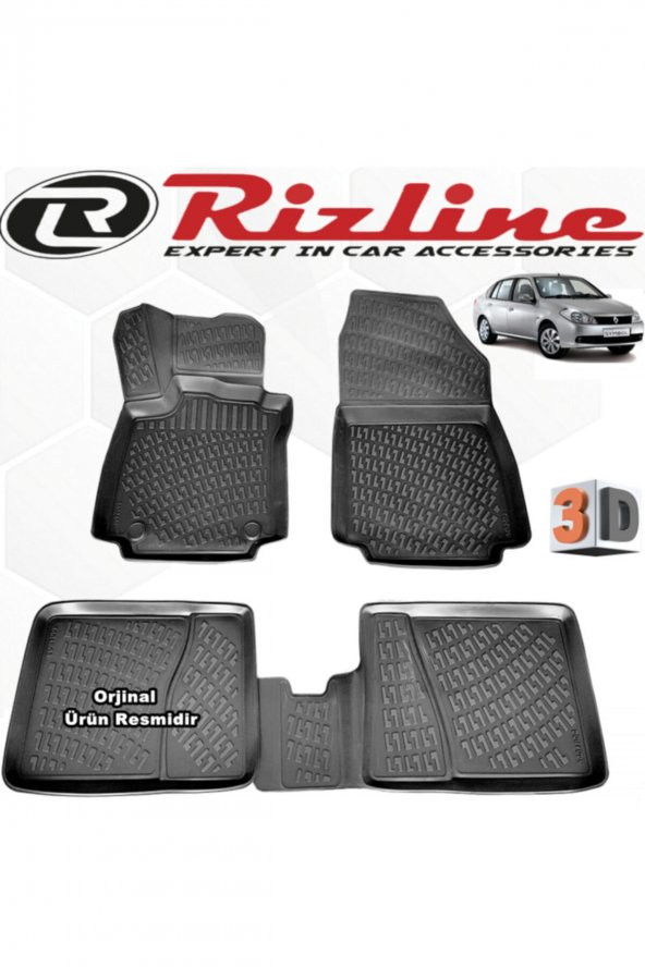 Rizline Renault Symbol 3d Paspas Havuzlu 2008 - 2013 Arası 4 Parça Siyah Set ürün görseli 1