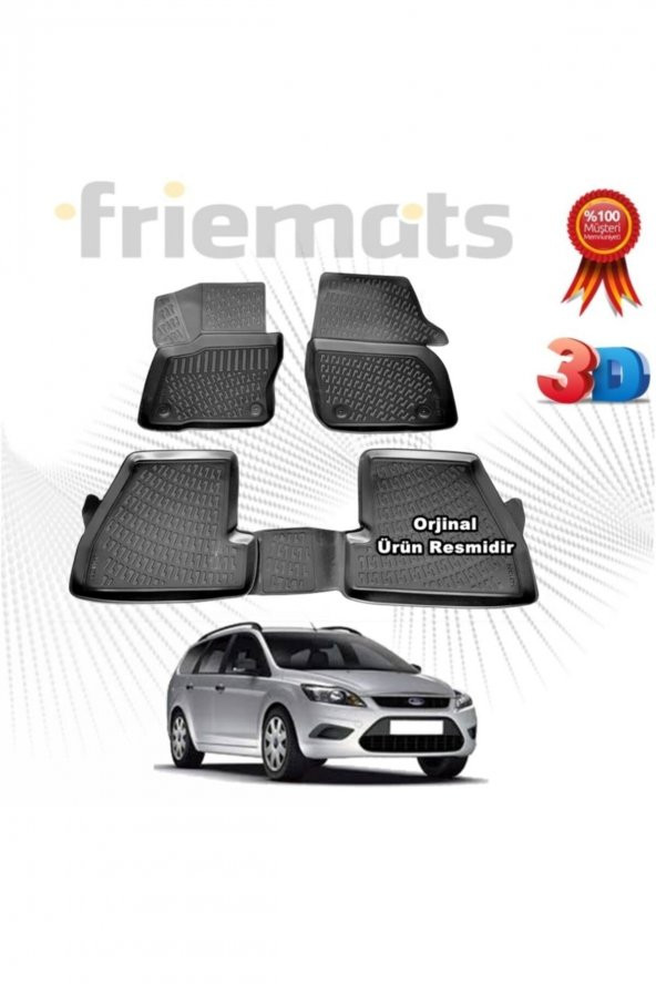 Friemats Ford Focus 3 Stw 3d Havuzlu Paspas 2011-2015 Arası Siyah 4 Parça ürün görseli 1