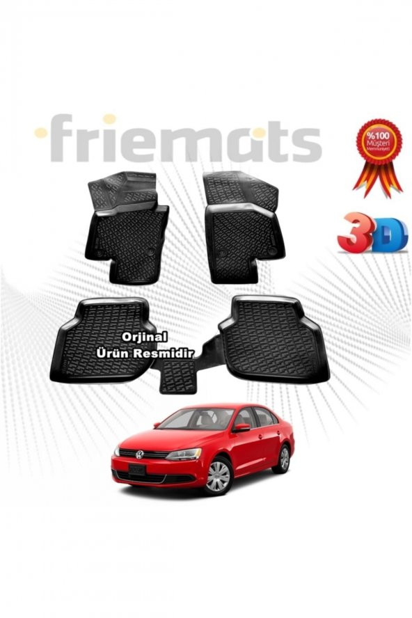 Friemats Vw Jetta 3d Havuzlu Paspas 2011-2015 Arası Siyah 4 Parça ürün görseli 1