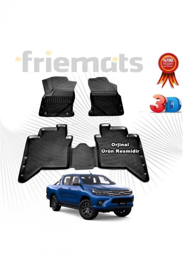 Friemats Toyota Hilux 3d Havuzlu Paspas 2015-2020 Arası Siyah 4 Parça ürün görseli 1