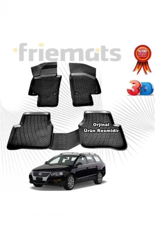 Friemats Vw Passat 3c B6 Stw 3d Havuzlu Paspas 2005-2011 Arası Siyah 4 Parça ürün görseli 1