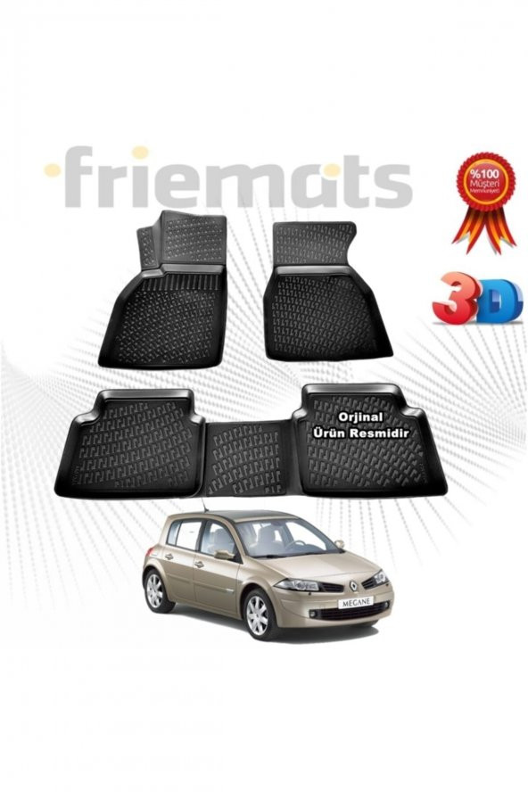 Friemats Renault Megane 2 Hb 3d Havuzlu Paspas 2004-2010 Arası Siyah 4 Parça ürün görseli 1