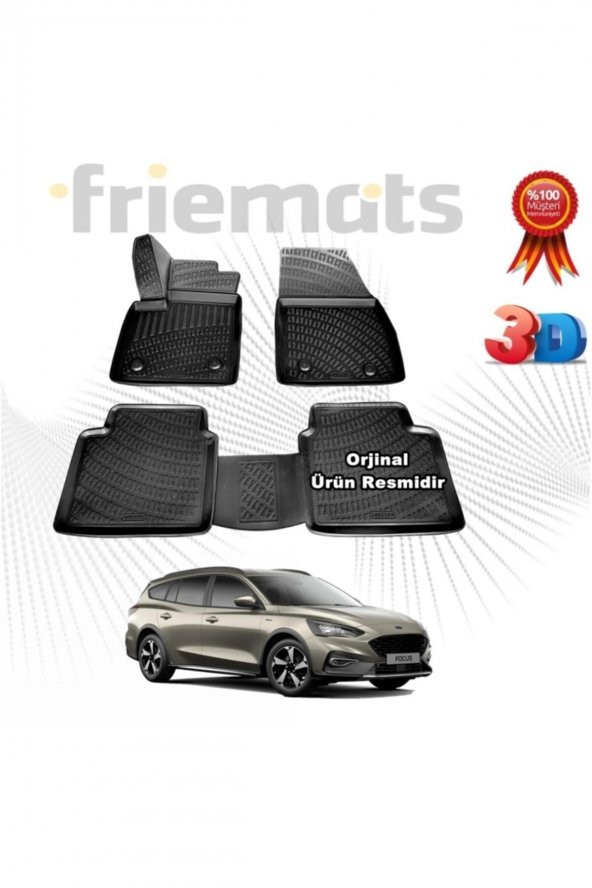 Friemats Ford Focus 5 Stw 3d Havuzlu Paspas 2018 Sonrası Siyah 4 Parça ürün görseli 1