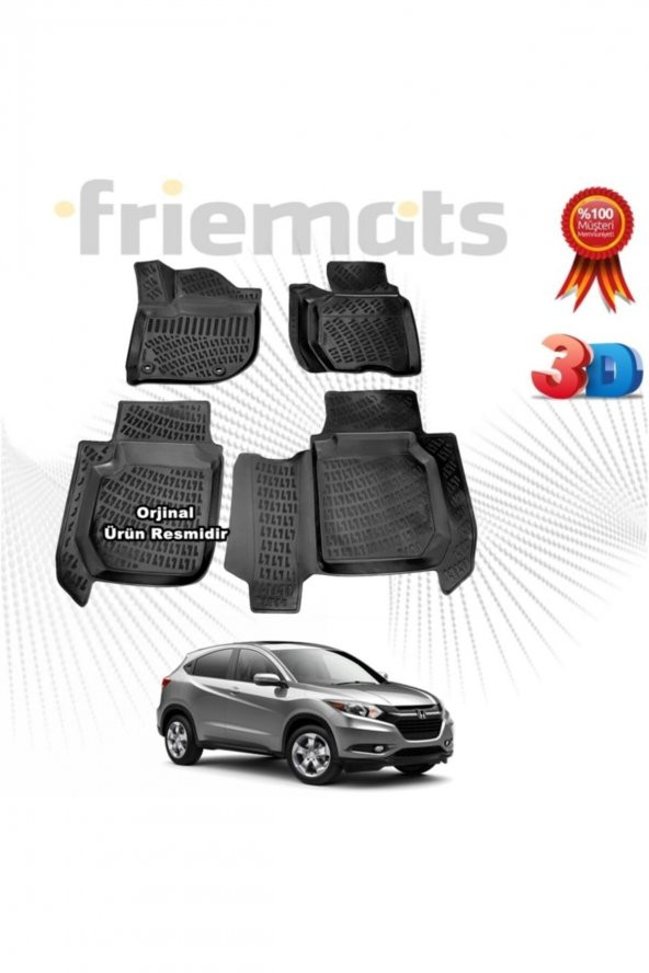 Friemats Honda Hrv 3d Havuzlu Paspas 2016-2020 Arası Siyah 4 Parça ürün görseli 1