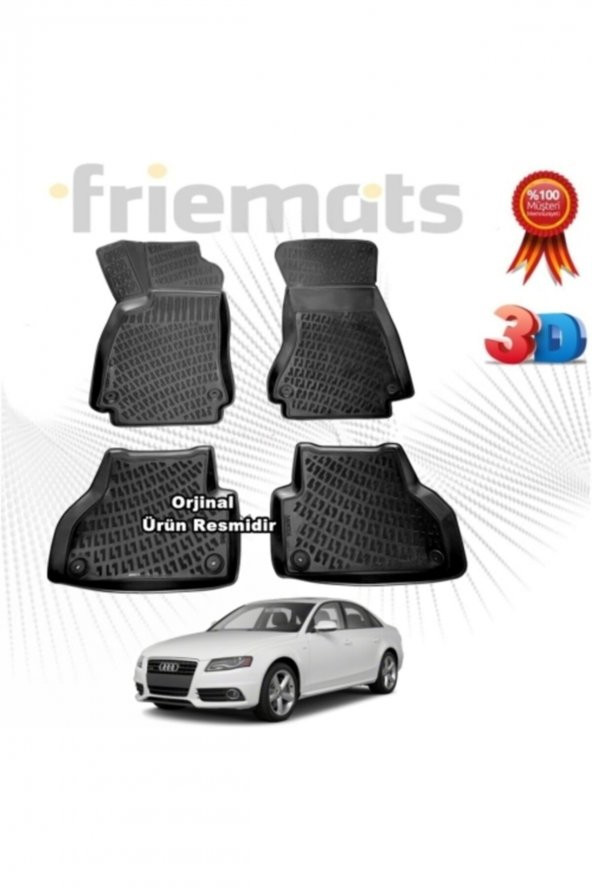 Point Audi A4 3d Havuzlu Paspas Sedan 2008 - 2015 Arası Siyah 4 Parça Set Friemats ürün görseli 1