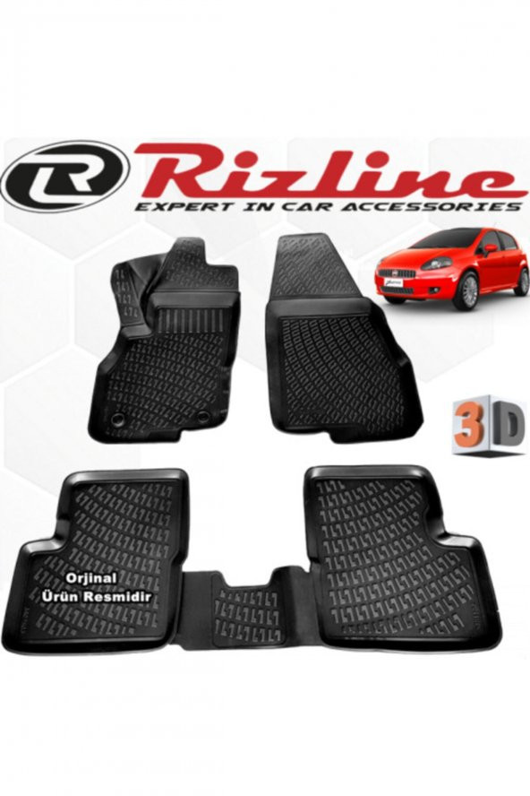 Rizline Grande Punto Ve Evo 3d Paspas Havuzlu 2006 - 2017 Arası 4 Parça Siyah Set ürün görseli 1