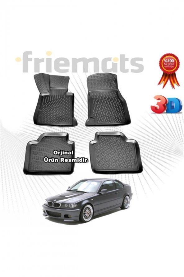 Friemats Bmw E46 3d Havuzlu Paspas 1998-2004 Arası Siyah 4 Parça ürün görseli 1