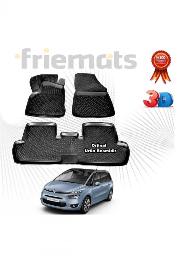Friemats Citroen C4 Picasso 7 Koltuk 3d Havuzlu Paspas 2013 Sonrası Siyah 4 Parça ürün görseli 1