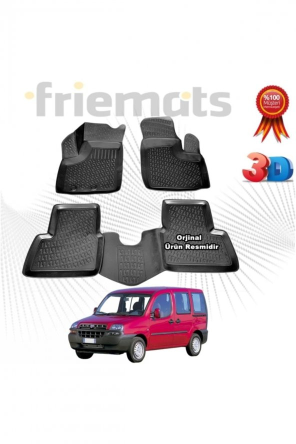 Friemats Fiat Doblo 1 3d Havuzlu Paspas 2006-2010 Arası Siyah 4 Parça ürün görseli 1