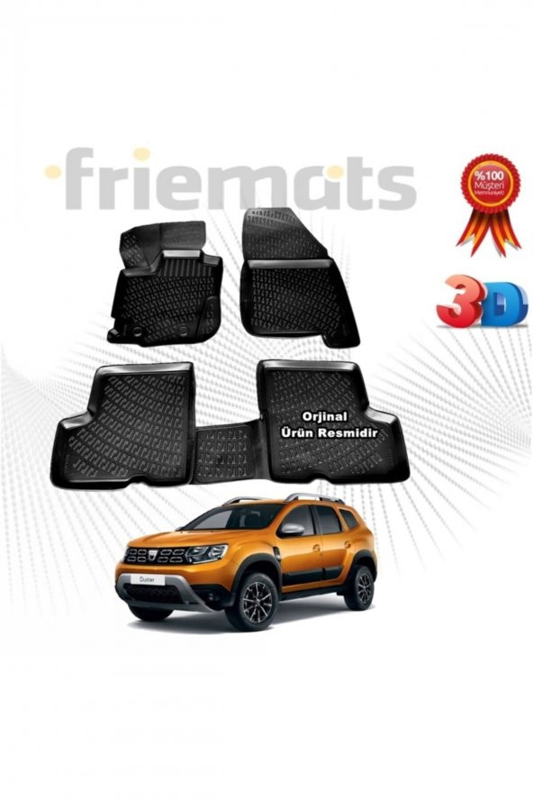 Friemats Dacia Duster 4x4 3d Havuzlu Paspas 2018 Sonrası Siyah 4 Parça ürün görseli 1