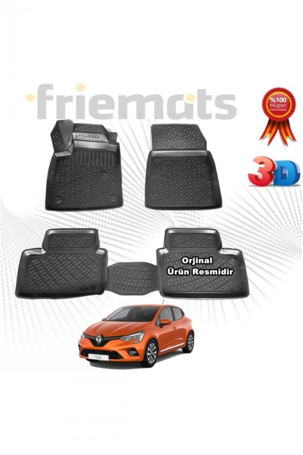 Friemats Renault Clio 5 Hb 3d Havuzlu Paspas 2020 Sonrası Siyah 4 Parça ürün görseli 1