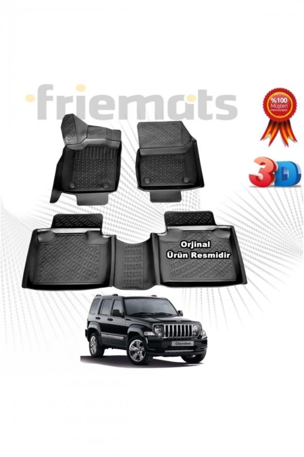 Friemats Jeep Cherokee 3d Paspas Havuzlu 2008 - 2013 Arası Siyah 4 Parça Set - ürün görseli 1