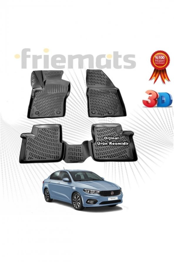 Friemats Fiat Egea Sd 3d Havuzlu Paspas 2015-2020 Arası Siyah 4 Parça ürün görseli 1