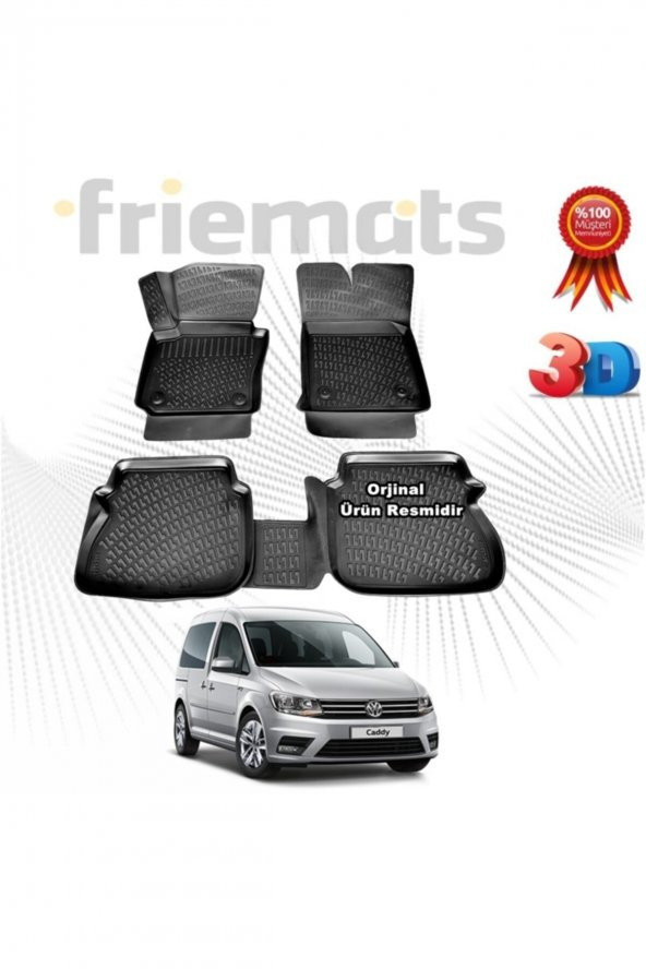 Friemats Vw Caddy 3d Havuzlu Paspas 2015 - 2020 Arası Siyah 4 Parça ürün görseli 1