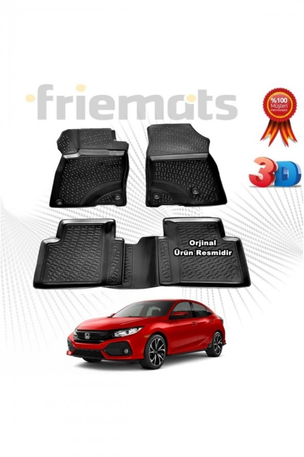Friemats Honda Civic Hb 3d Havuzlu Paspas 2016 - 2020 Arası Siyah 4 Parça ürün görseli 1