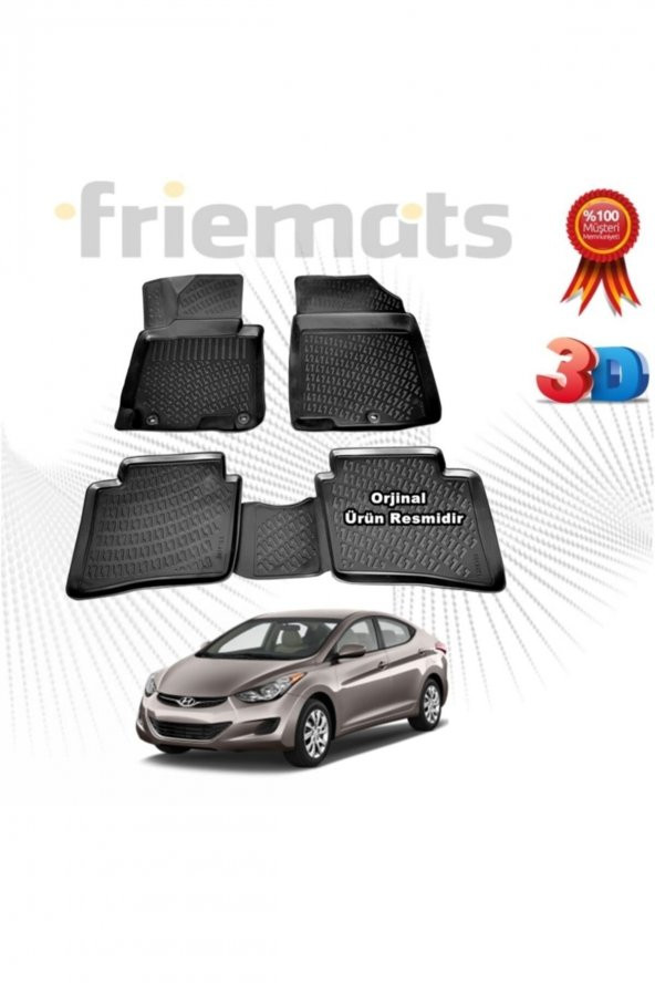 Friemats Hyundai Elantra 3d Havuzlu Paspas 2011-2015 Arası Siyah 4 Parça ürün görseli 1